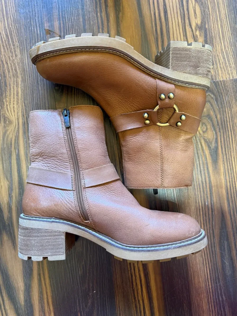Steve Madden Cordelia Side Zip Leather Moto Harness Boots Size 7.5